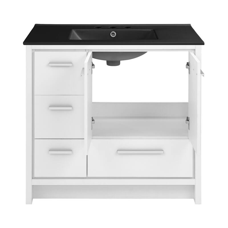 Virage 36 In. White Bathroom Vanity With Black, 3-Hole Ceramic Sink Top