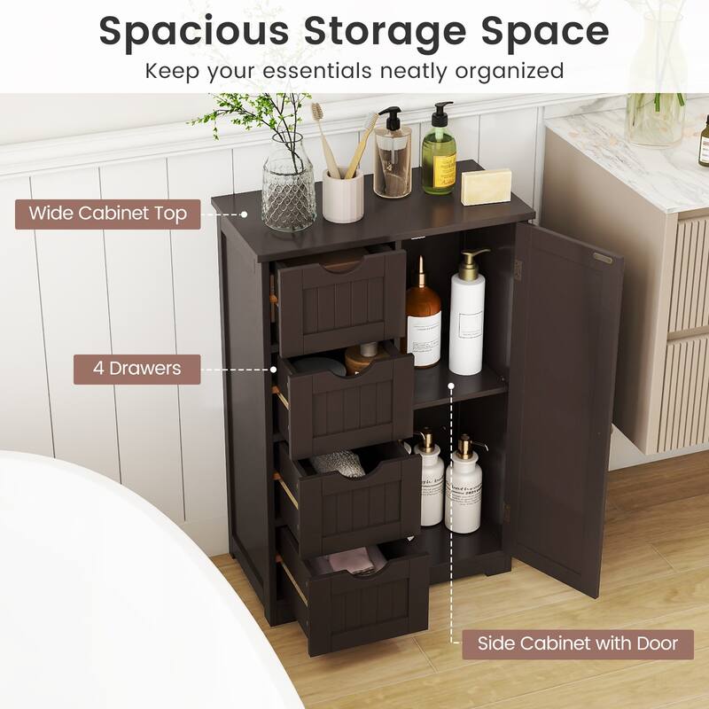 Gymax Bathroom Floor Storage Cabinet Wooden Freestanding Bathroom - See Details