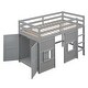 preview thumbnail 4 of 10, Wood Twin Size Loft Bed with Built-in Storage Wardrobe and Two Windows, Gray