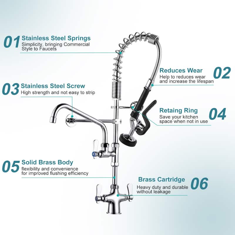 WOWOW Triple Handle Pull Down Kitchen Faucet with Pre Rinse Sprayer