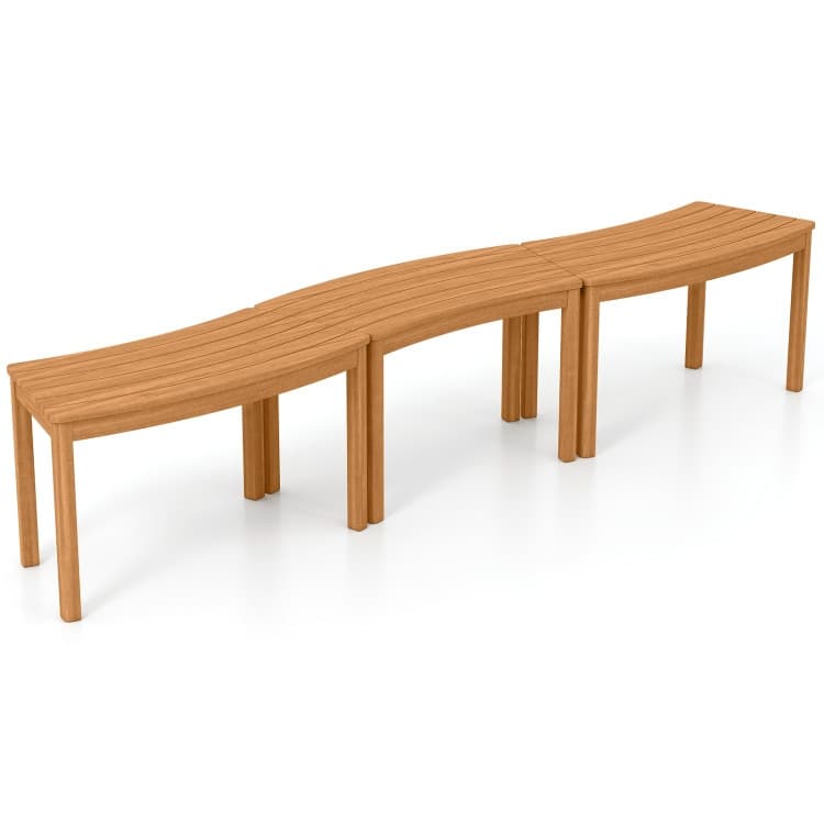 Outdoor Curved Acacia Wood Bench Set of 2/3/4 for Front Porch-3