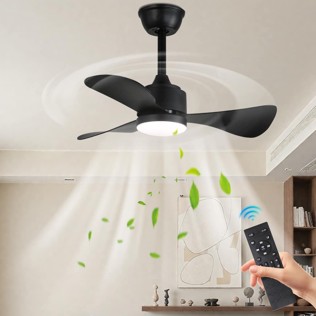 28 in. Modern Downrod Mount Ceiling Fan with 3-Color Light, 3 ABS Blades, Reversible DC Motor