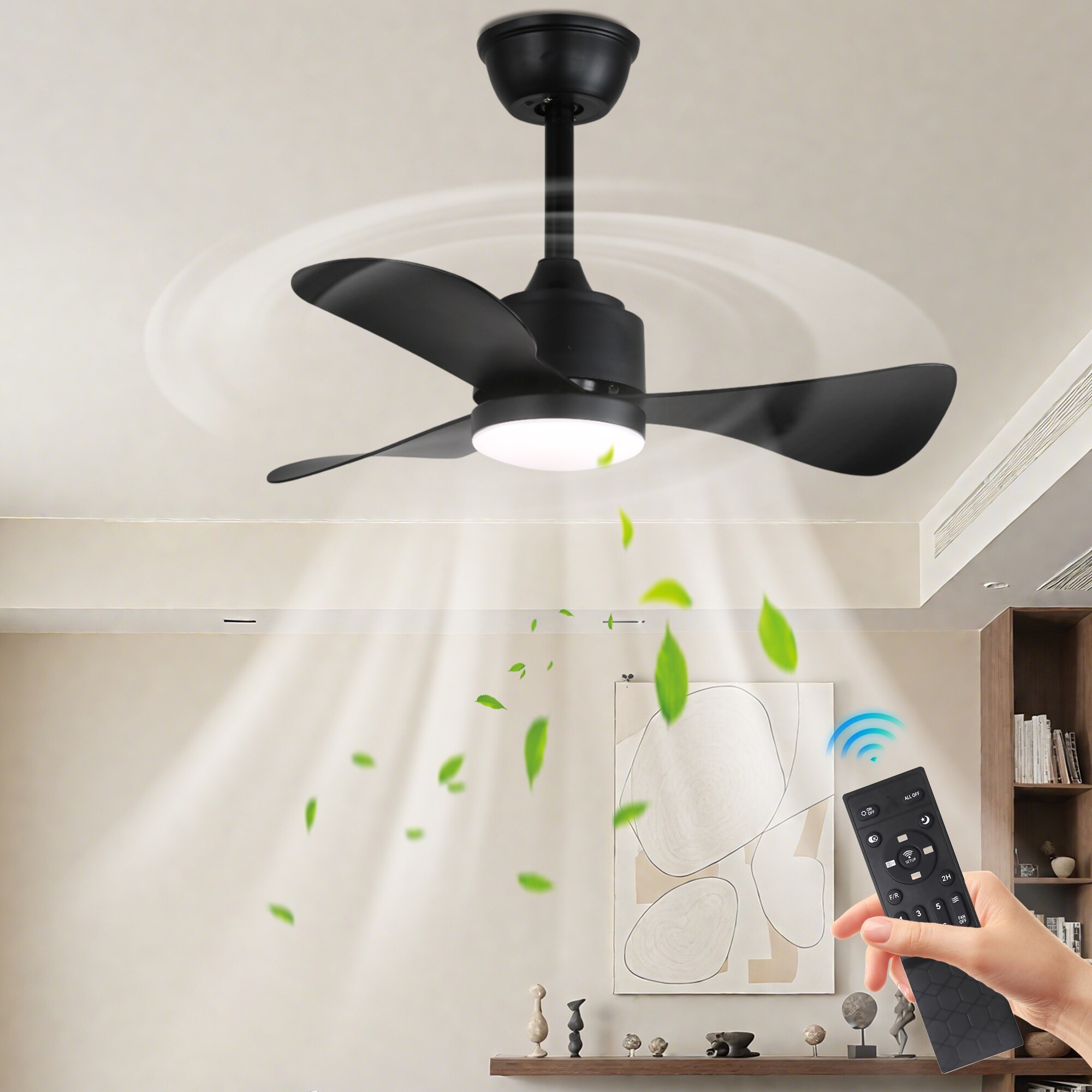 Downrod Mount Ceiling Fan with Light, 28