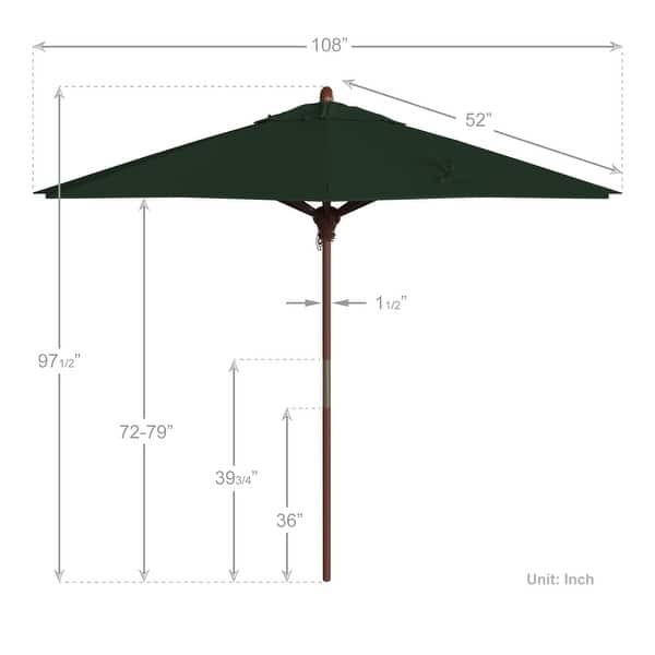 dimension image slide 15 of 21, California Umbrella 9ft Marenti Wooden Sunbrella Patio Umbrella with Sunbrella Fabric, Base Not Included
