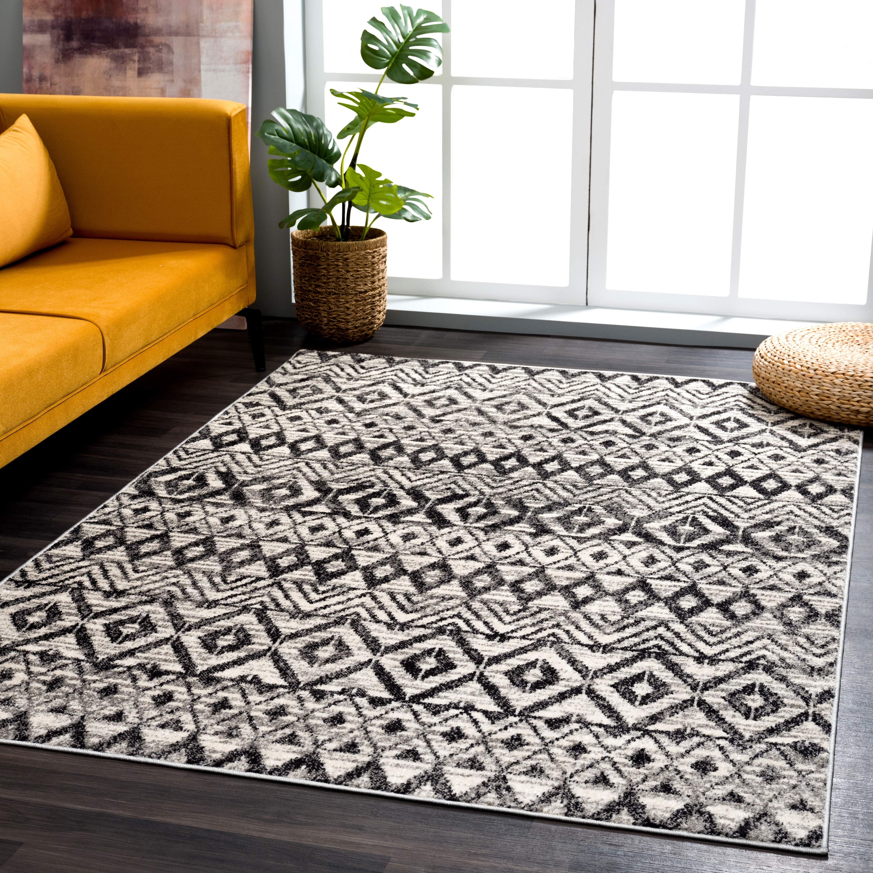 Abani Malibu Geometric Tribal Print Grey Indoor Area Rug