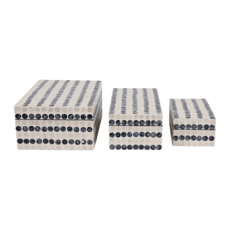 Dotted Decorative Box with Lid - Set of 3, 8", 11", 12", Ivory & Blue - 12.0"