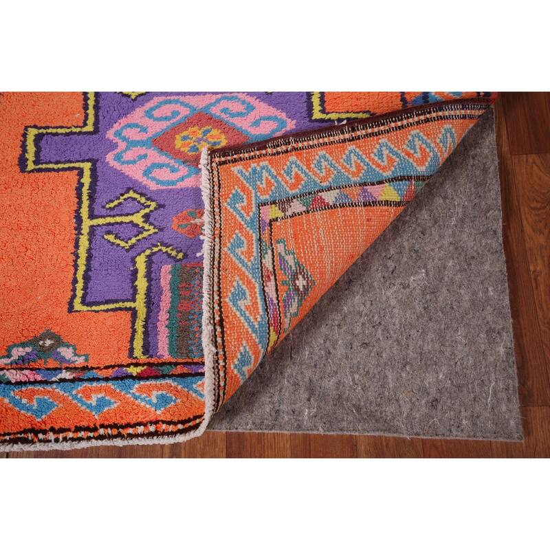 Orange Geometric Anatolian Oriental Runner Rug Handmade Silk Carpet - 3'0"x 12'4"
