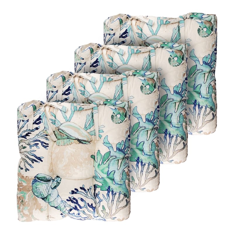 Barefoot Bungalow Triple Layered Chair Pad - Seat Cushion - with Ties - 18 inches x 18 inches - Set of 4 - Atlantis