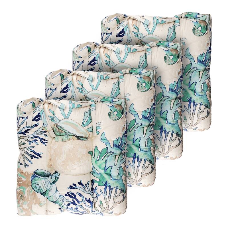 Greenland Home Fashions Atlantis Jade Coastal Triple Layered Chair Pad - 18 inches x 18 inches - Set of 4
