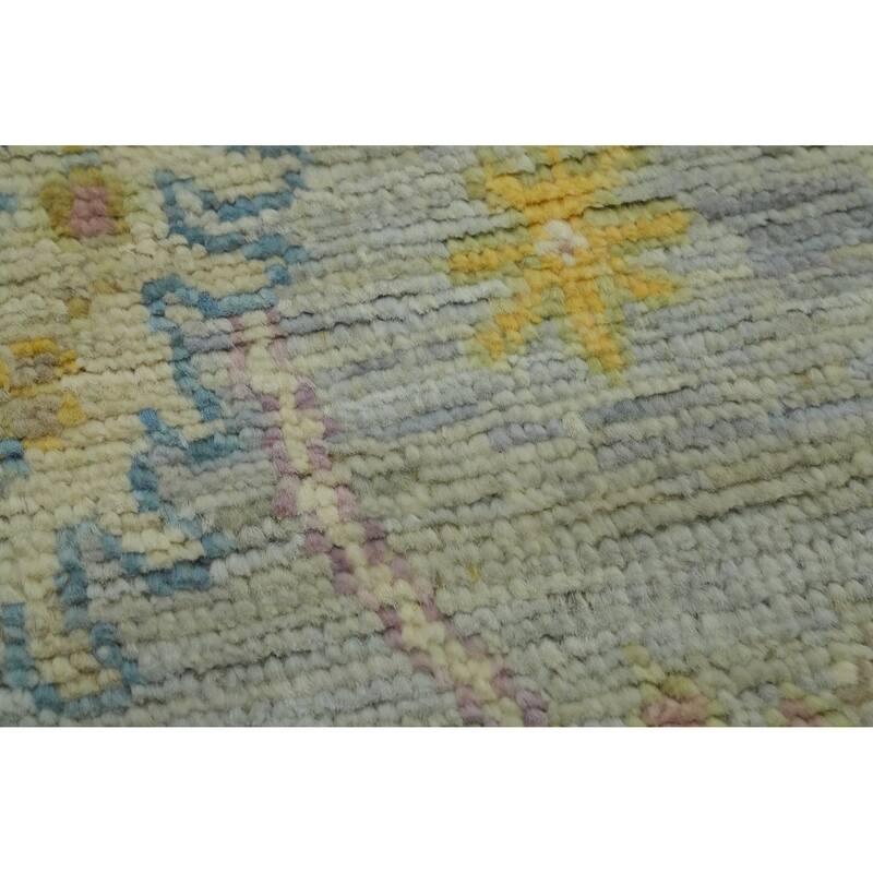 Vegetable Dye Gray Oushak Turkish Runner Rug, Floral Geometric Carpet - 11' 5'' X 3' 1''