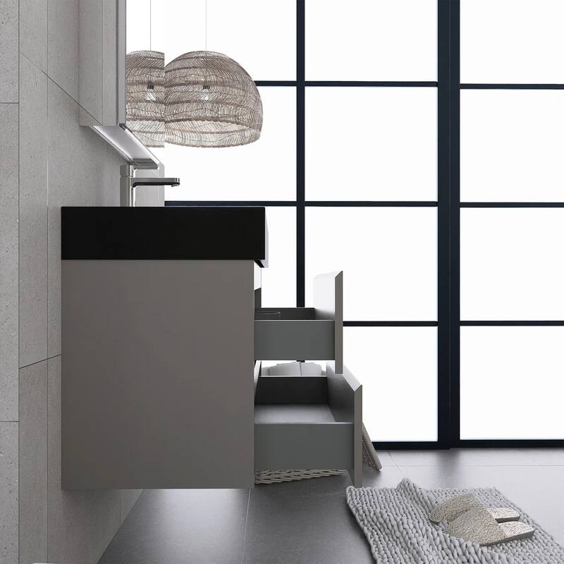 Single Sink Floating Bath Vanity in with Solid Surface Top