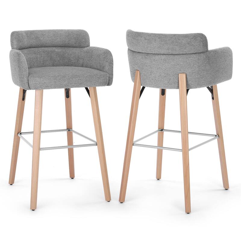 30''H Bar Stool With Solid Wood Frame And Foam Seat (Set of 2)