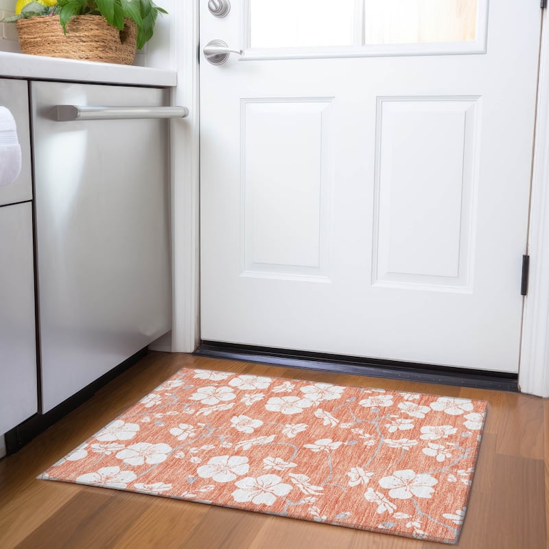 Premium Washable Super Soft Modern Floral Mayfield Rug - Coral - 1'8" x 2'6"
