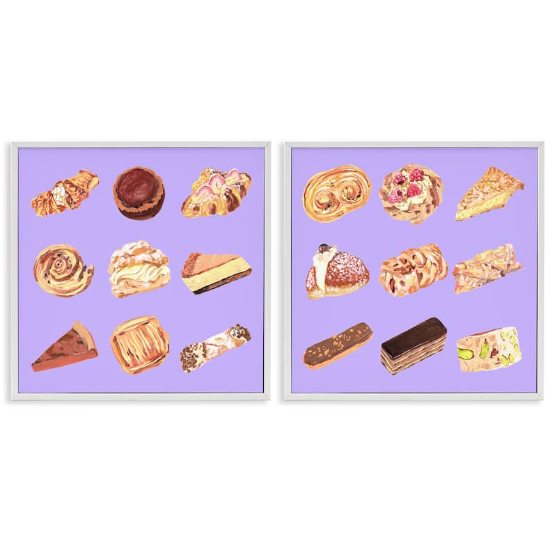 Stupell Various Pastries on Purple Framed Giclee Art Design By Melissa Wang (Set of 2) - 17 x 17 - White