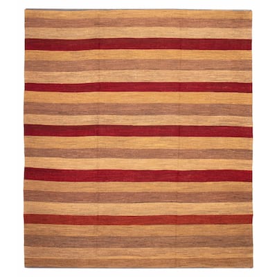 ECARPETGALLERY Flat-Weave Lahor Finest Beige, Red Wool Tapestry Kilim - 13'1 x 14'6