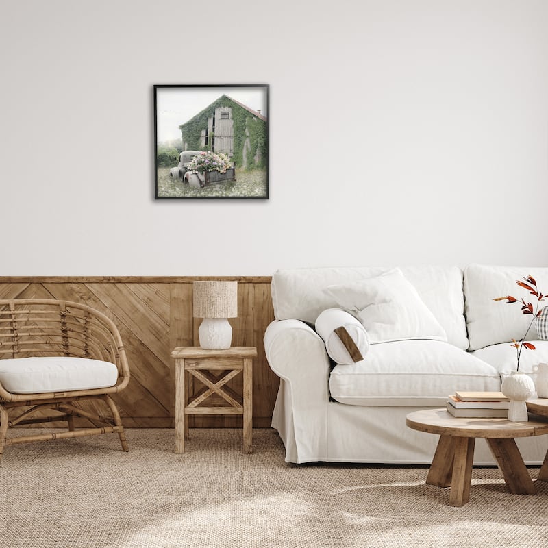 Stupell Magical Farmhouse Barn Green Vine Botanicals Flower Field Framed Wall Art - Grey