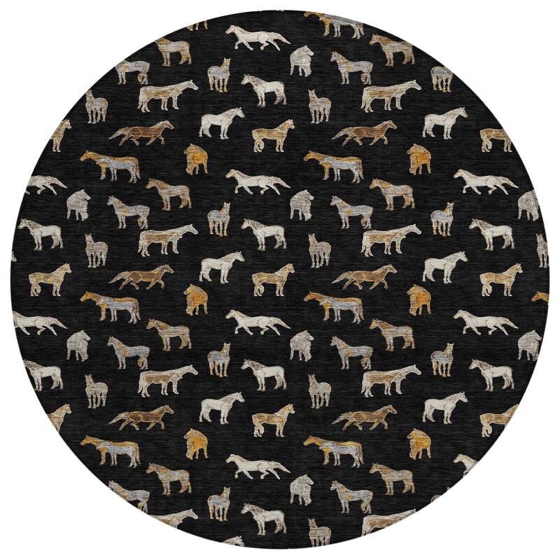 Machine Washable Indoor/ Outdoor Horses Chantille Rug