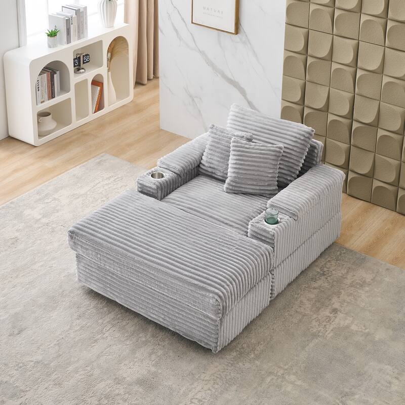 57 Inch Corduroy Single Sofa with Ottoman Sleeper Sofa Lounge Sofa