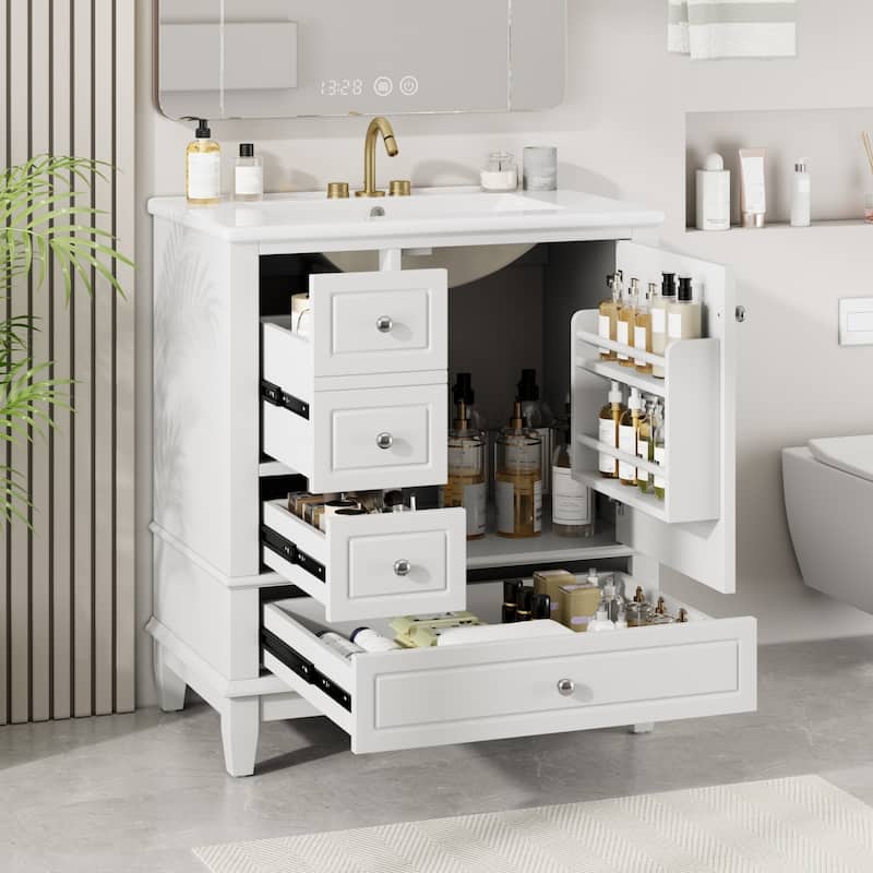 Bathroom Vanity with Sink,Shelf and Drawers - White