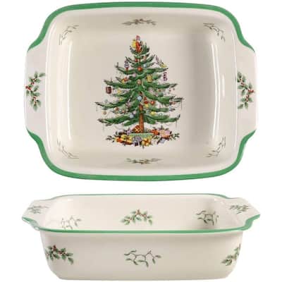 Spode Christmas Tree Rectangular Handled Dish - 12 by 9-inches