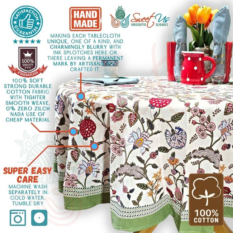 Cotton Floral Berry Print Tablecloth Collection