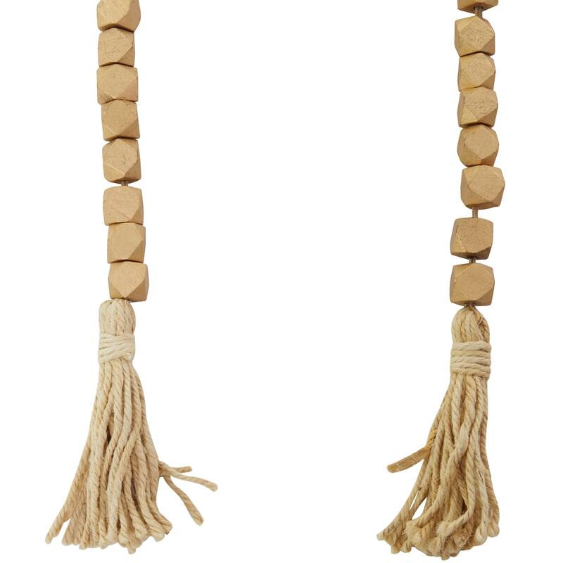 Bohemian Natural Wood Bead Garland with Cotton Tassels - 80 x 1
