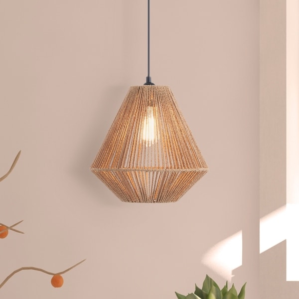 その他 off-world V3SCOJO CO-Z Boho Handwoven Hemp Rope Pendant Light Fixture - Tan