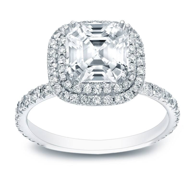 Auriya 14k Gold 1 3/4ctw Asscher-cut Halo Diamond Engagement Ring Certified - White - 4