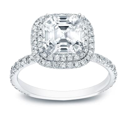 Auriya 14k Gold 1 3/4ctw Asscher-cut Halo Diamond Engagement Ring Certified