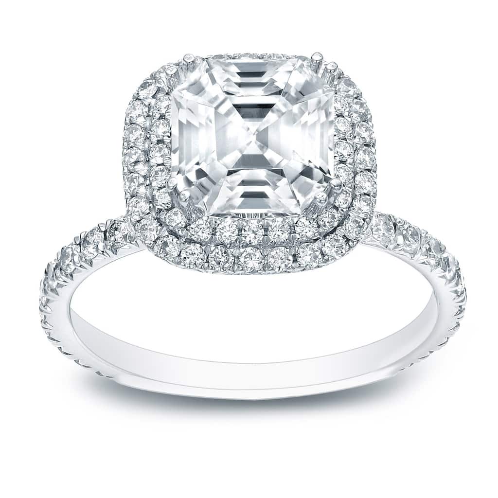 Auriya 14k Gold 1 3/4ctw Asscher-cut Halo Diamond Engagement Ring Certified