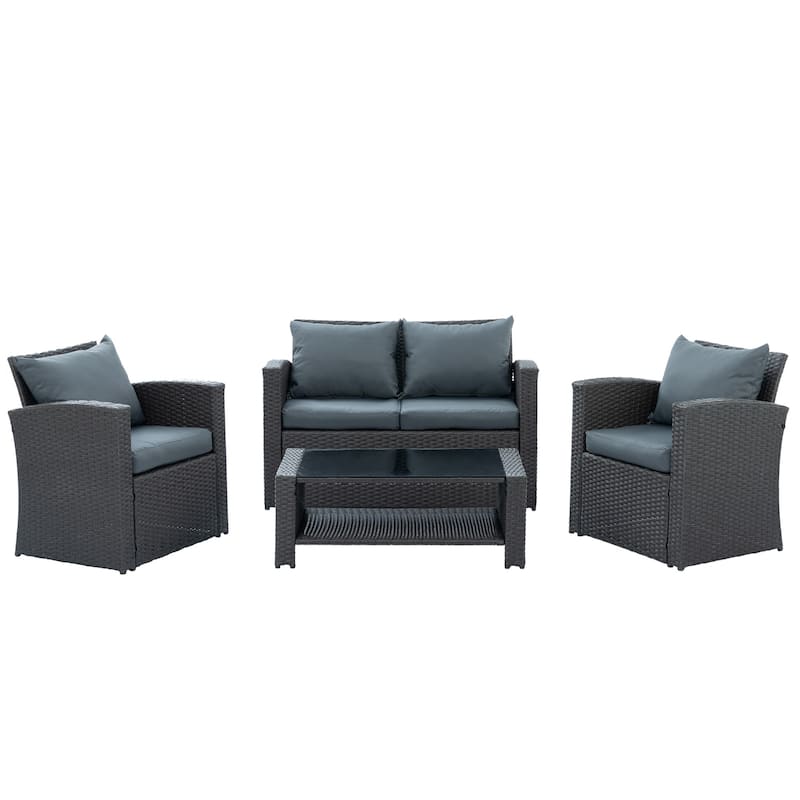 Outdoor Wicker Weaving Conversation Combo Set of 4