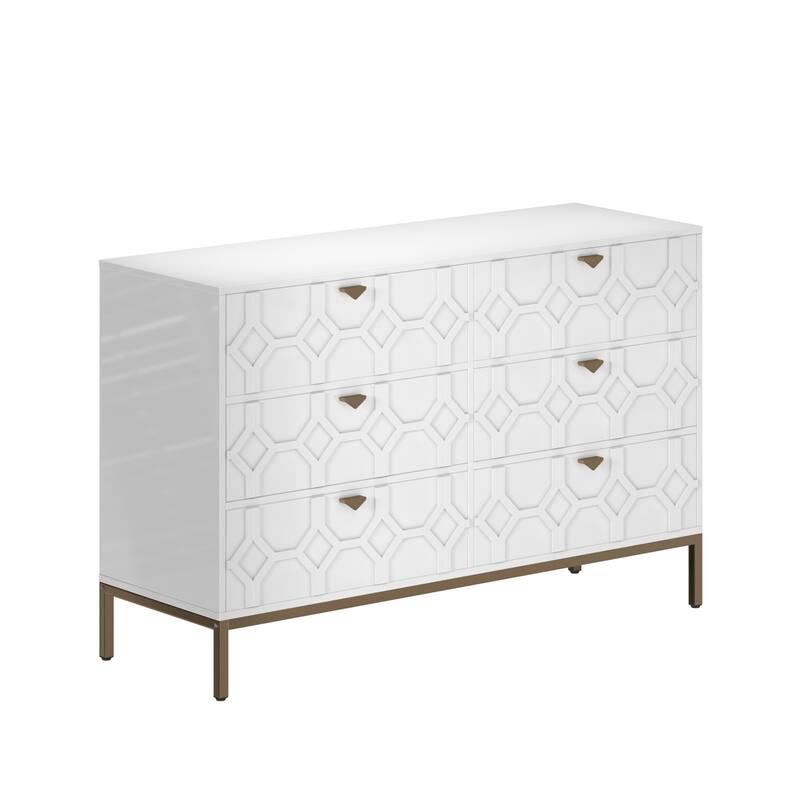 Clihome Wooden Storage 6 Drawer Double Dresser for Bedroom