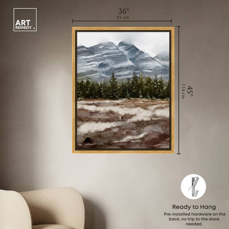 Art Remedy February Rocks Landscape Framed Landscape 1 Piece Canvas Wall Art Watercolor Style