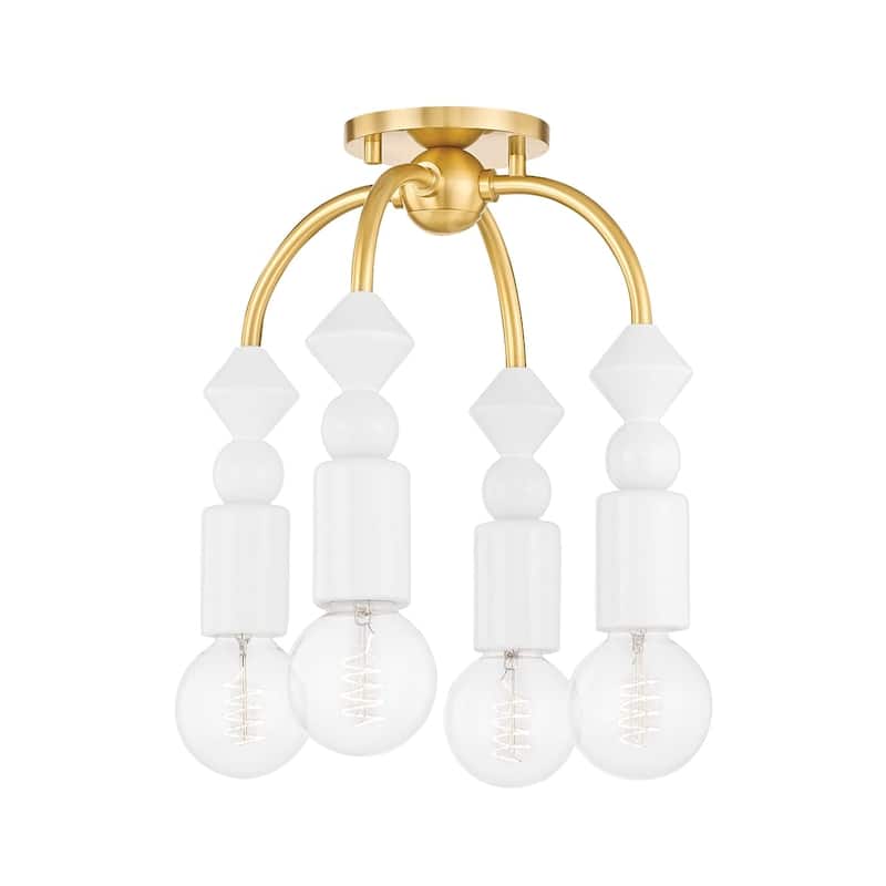 Flora 4 Light Semi Flush Mount - Aged Brass