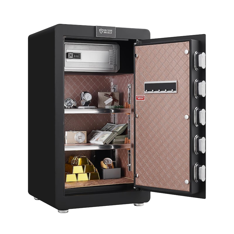 Safe Box with Biometric Recognition, Built-in Removable And Flexible Compartment Partition, Electronic Password Lock