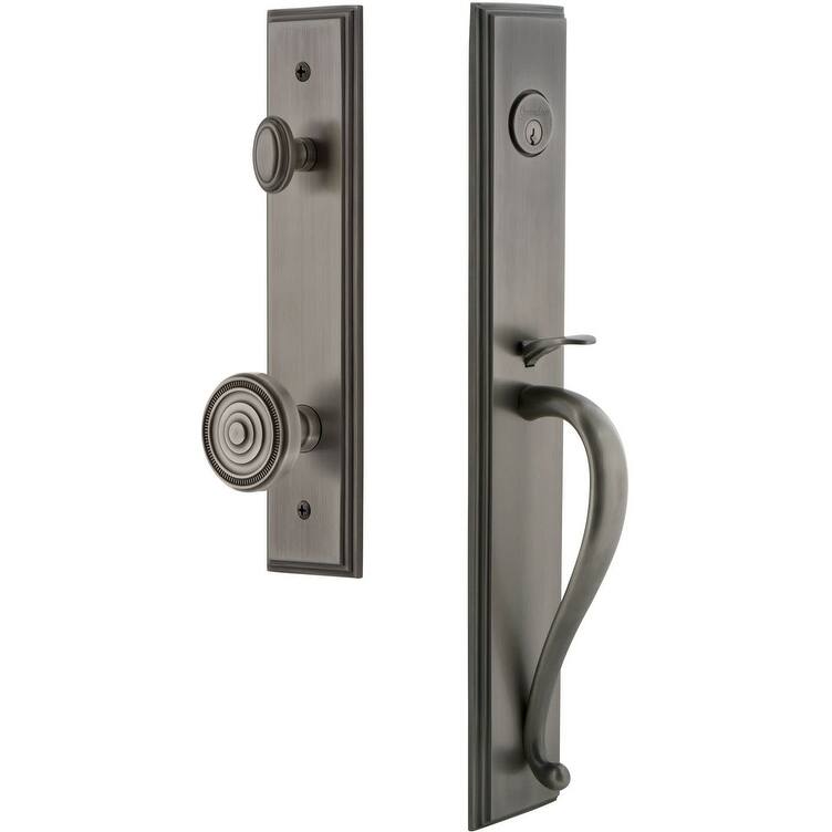 Grandeur Carre Solid Brass Rose Keyed Entry Single Cylinder "S" Grip - Antique Pewter