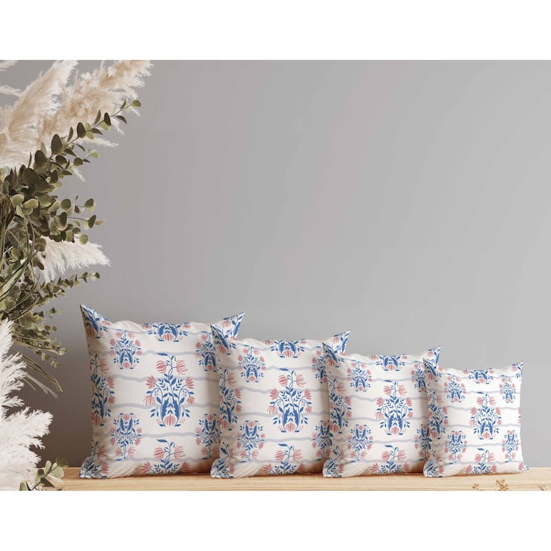 Sophisticated Floral Faux Suede Reversible Throw Pillow Blue and Pink