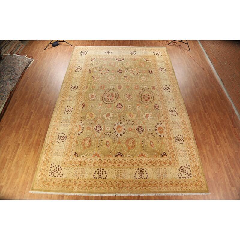 Floral Tabriz Oriental Large Rug Hand-Knotted Wool Carpet - 12'2"x 17'10"