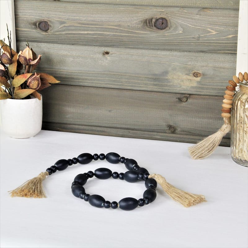 Akaida Dark Blue Wooden Mixed Bead Tassel Decor