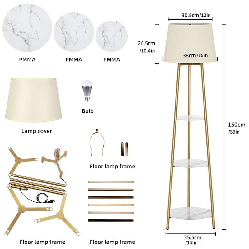 Mid Century Tripod Led Floor Lamp with 3 Tier Display Shelves