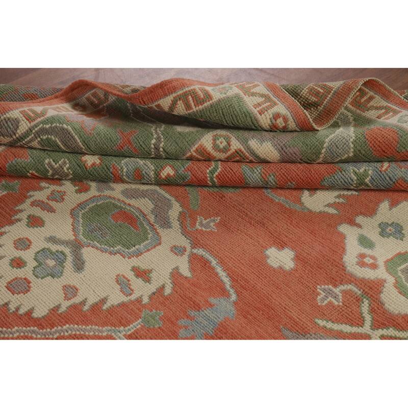 Hand Knotted Oriental 100% Wool Carpet Transitional All-Over Oranges & Rust Oushak Area Rug - 8' 10'' X 6' 1''
