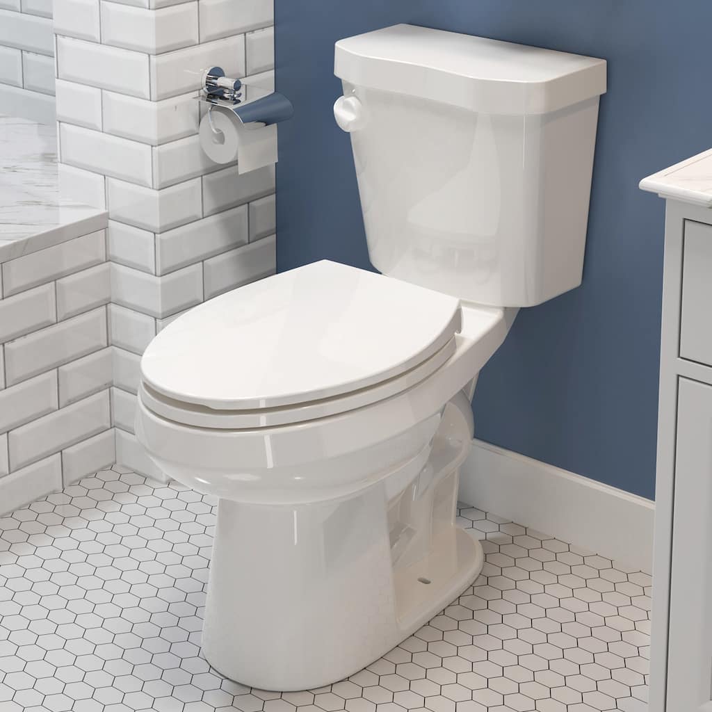 Two-piece 1.28 GPF Single Flush ADA Chair Height Elongated Toilet Map Flush 1000g, Soft-Close Seat Included