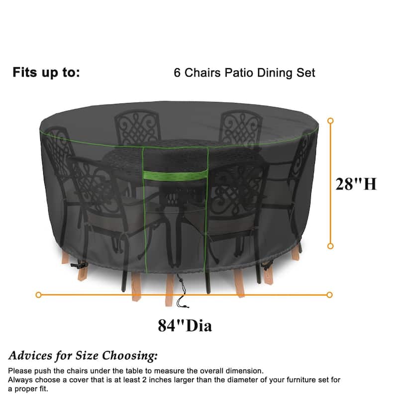 Black Polyester Patio Furniture Cover For Dining table (round) - 84"DIA x 28"H