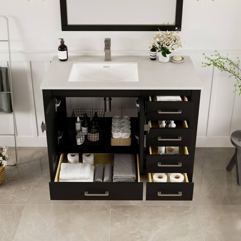 Eviva London 42″ x 18″ Espresso Transitional Vanity with White Carrara Quartz Top
