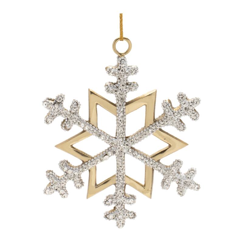 HomeRoots Set of Two Gold And Silver Metal Snowflake Shaped Ornaments