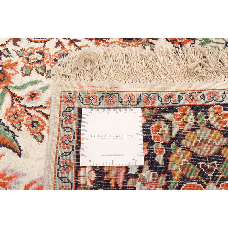 ECARPETGALLERY Hand-knotted Kashmir Cream, Dark Copper Viscose Rug - 4'0 x 6'1