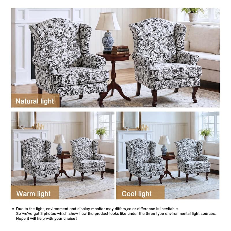 2 Set Traditional Rolled Arm Wing Back Accent Chair