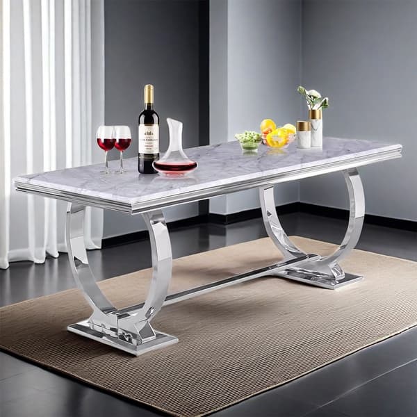 slide 2 of 7, 72 inch Rectangular Dining Table with U-Shaped Base Silver
