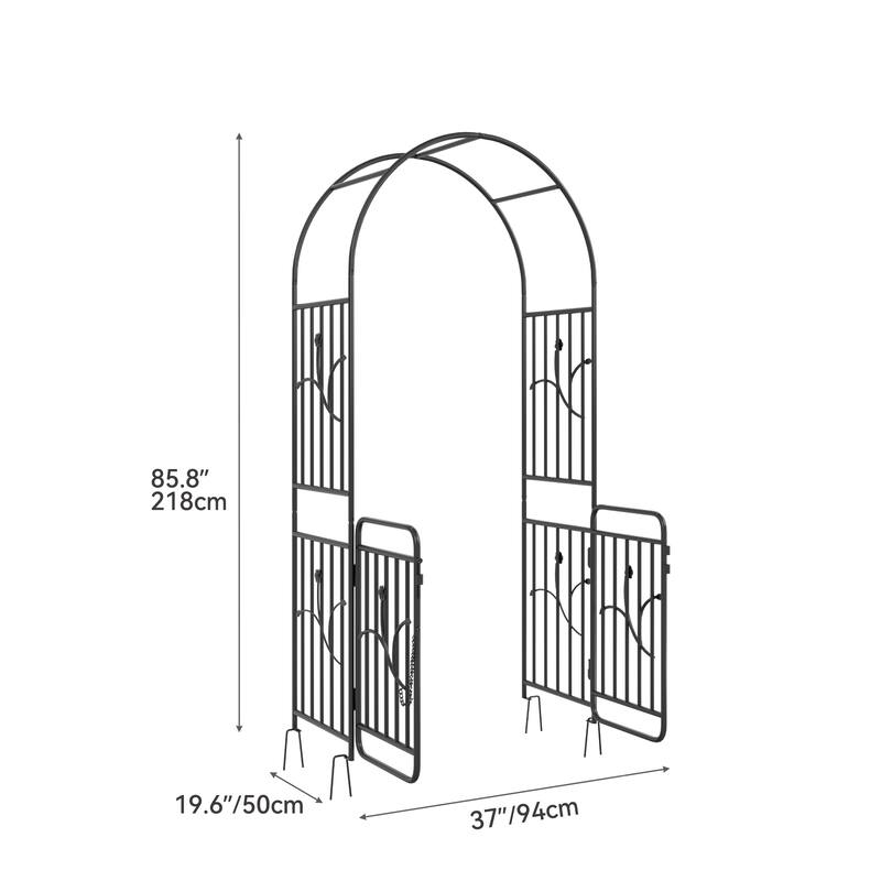 Garden Arch with Gate, Metal Garden Arbor for Climbing Plants Outdoor, Black Garden Archway for Lawn,Wedding Arches for Ceremony