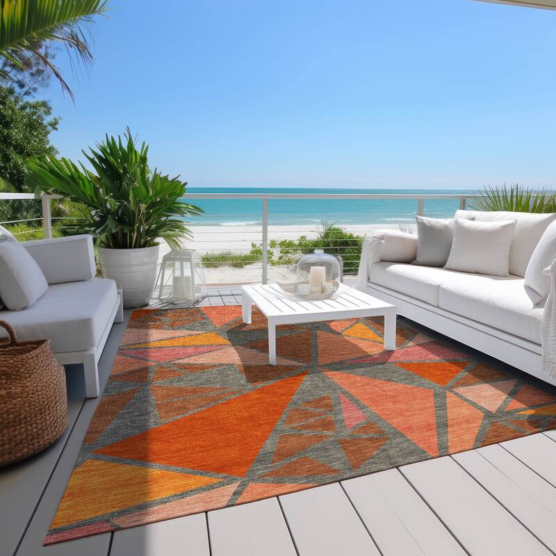 Machine Washable Indoor/ Outdoor Abstract Mosaic Chantille Rug
